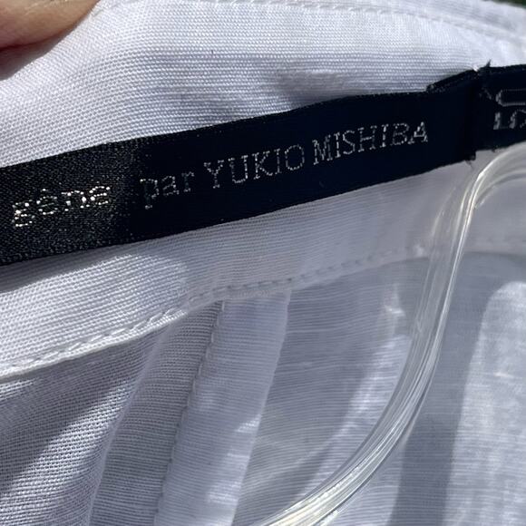 Gene Par Yukio Mishiba Asymmetric Button Down White Linen Shirt, Designer, L - Picture 7 of 8